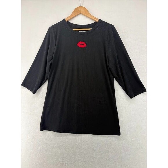 Torrid Tops - Women's Black Torrid Super Soft Rib Long Sleeve Shirt Size 2X Lips